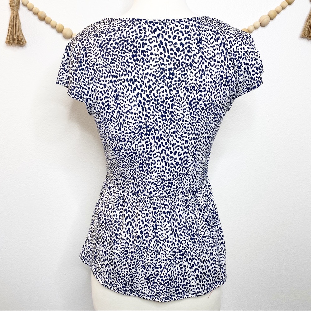 Kaileigh Navy & White Leopard Peplum Blouse - Picture 2 of 6